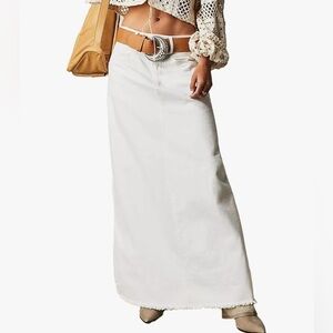 Alyweatry Maxi Skirt High Waist A-Line Hem Loose Long Jean Skirt -Large